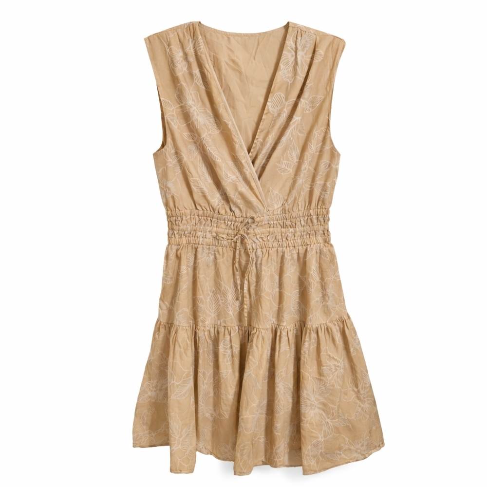 Tommy Hilfiger Tan Floral V-Neck Sleeveless Mini Dress | Size 10